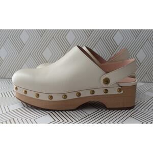 J. Crew Leather Convertible Cream Slip-On Backstrap Mules Clogs Shoes Sz 6 Used